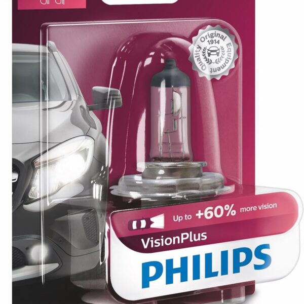 Philips 9003 VisionPlus Upgrade Headlight Bulb with up to 60% More Vision, 1 Pack